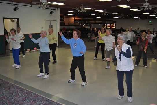 Fitness and Fun Exercise Program Elderly community members at a dance class