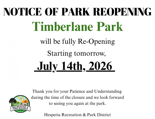 Timberlane Park is Fully Re-Opening